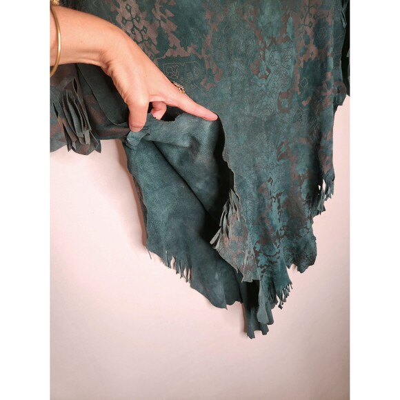 Vintage LEATHER Suede Fringes Top Blouse Asymmetrical Leather Blouse SOFT S - Picture 9 of 10